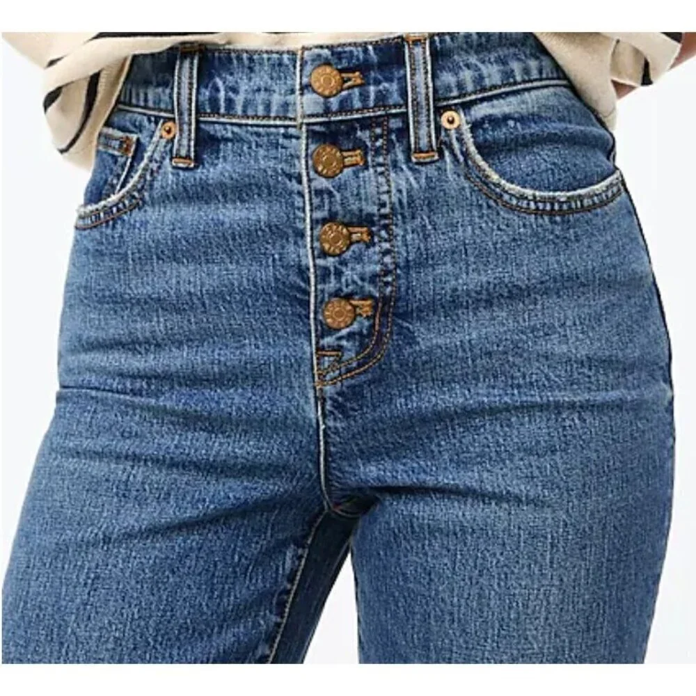 J.Crew Womens Full Length Flare Denim Jeans 4 Button Fly SZ 25 Retro Stretch